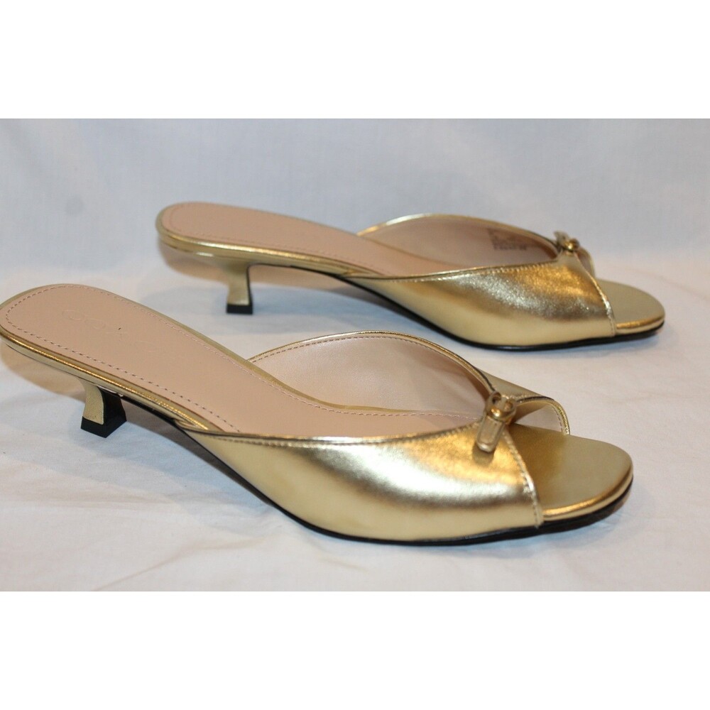 Coach Women’s Metallic Leather Kitten Heeled Sandals Gold NIB $185 8.5